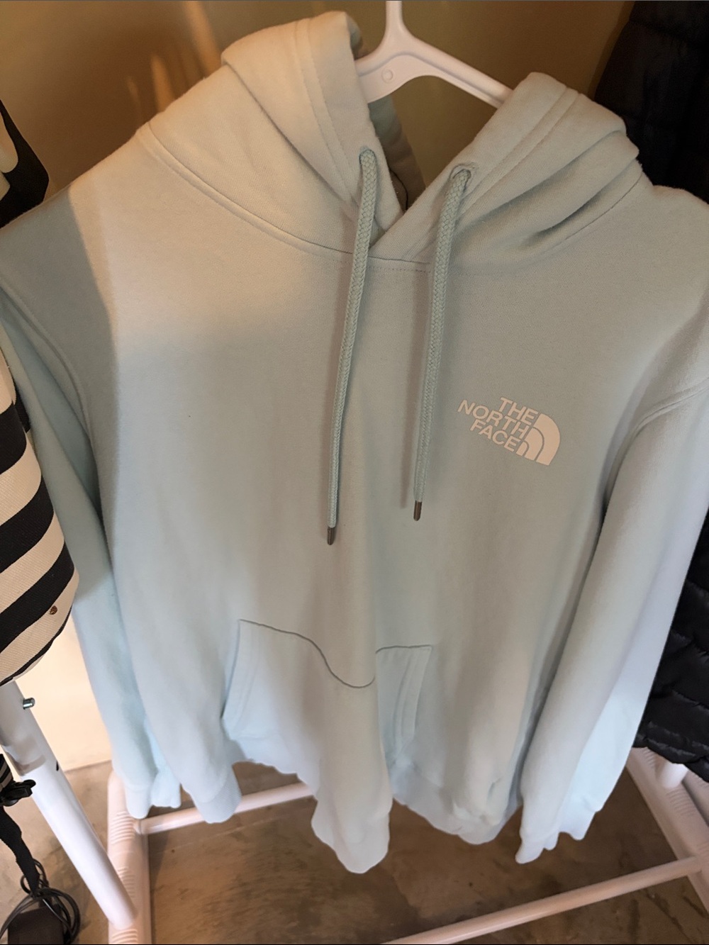 The North Face Light Blue Hoodie with Black Logo